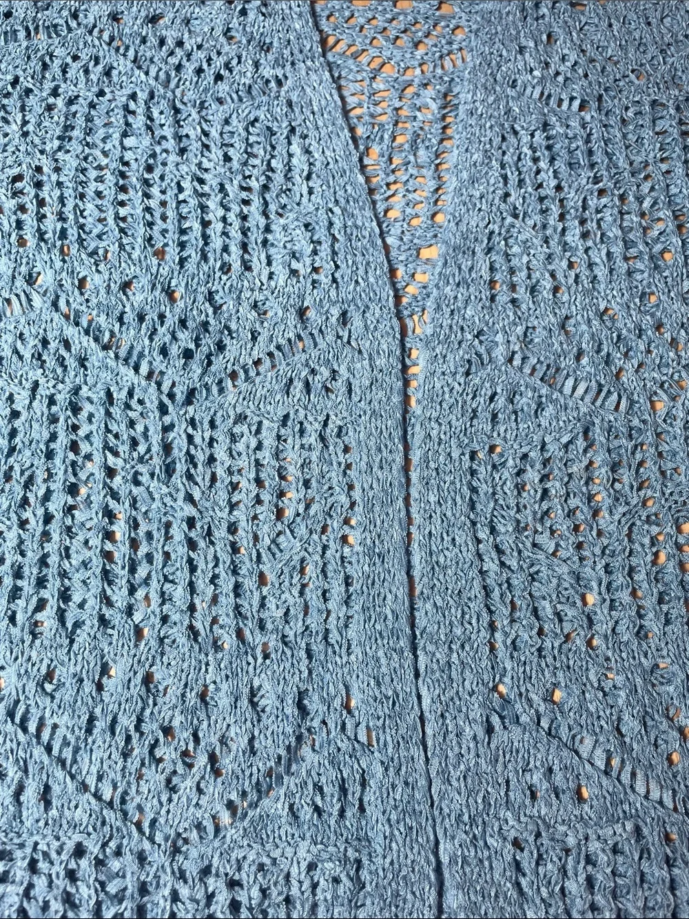 Crochet Open Knit Light Blue Open-Front Cardigan Sweater Western
